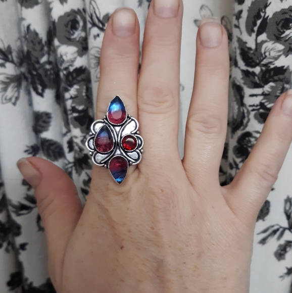 New Bicolor Tourmaline & Garnet 925 Silver Ring. - Picture 4 of 8